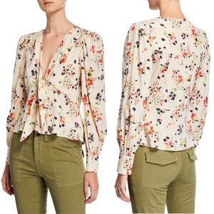 VERONICA BEARD Silk Floral Print‎ 70s Tie Front Long Sleeve Cottagecore Blouse 4